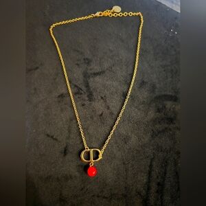 18kgp Dior Gold Necklace with Red Pendant